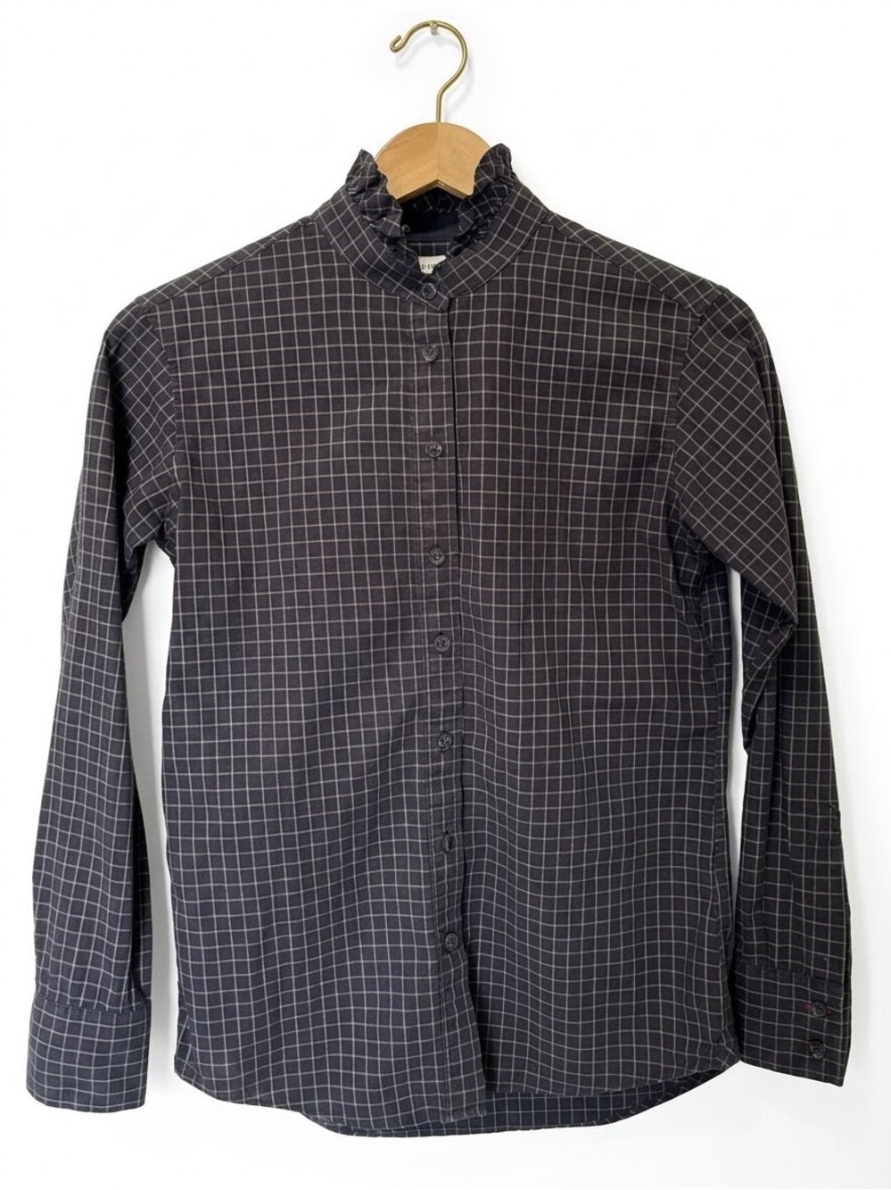 Ines de la Fressange Uniqlo Button-Down Checked Ruffle Cottagecore Shirt S (XS)